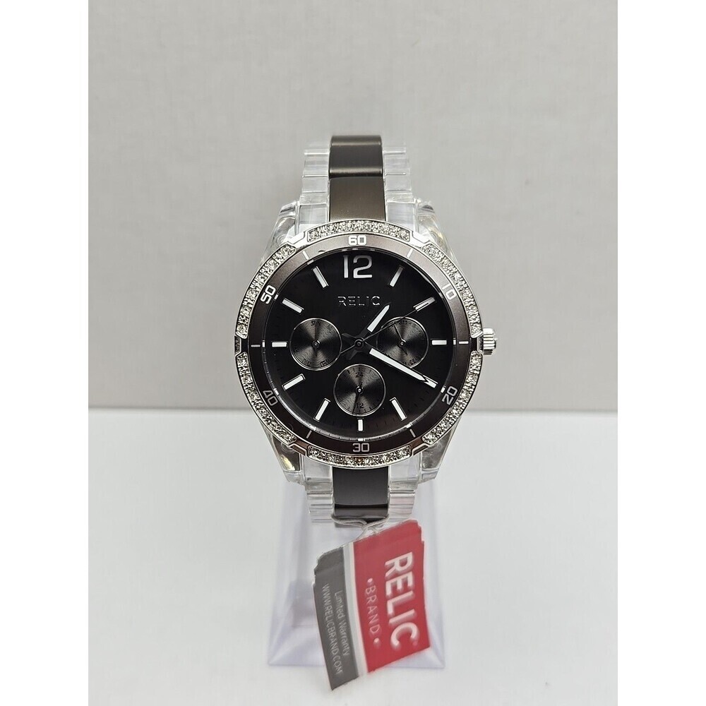 Relic By Fossil Starla ZR15631 Crystal Bezel Black Dial Quartz New Battery